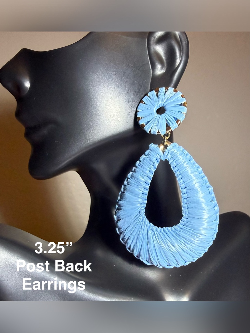 Light Blue Raffia Teardrop Post Earrings
